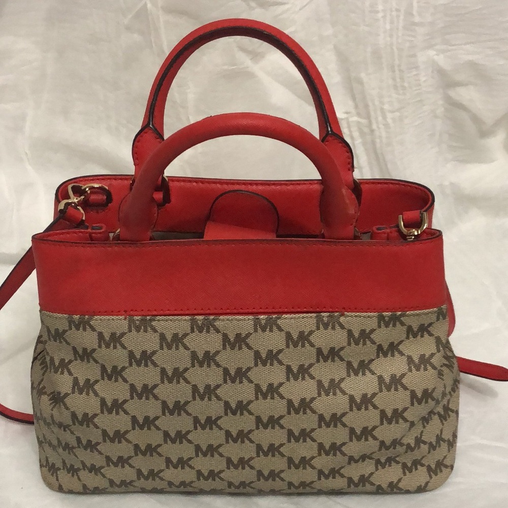 Michael Kors Hailee Red and Tan Satchel - Picture 6 of 11